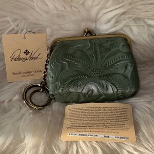 Patricia Nash Sage Floral-Embossed Leather Coin Purse with Keyring NWT